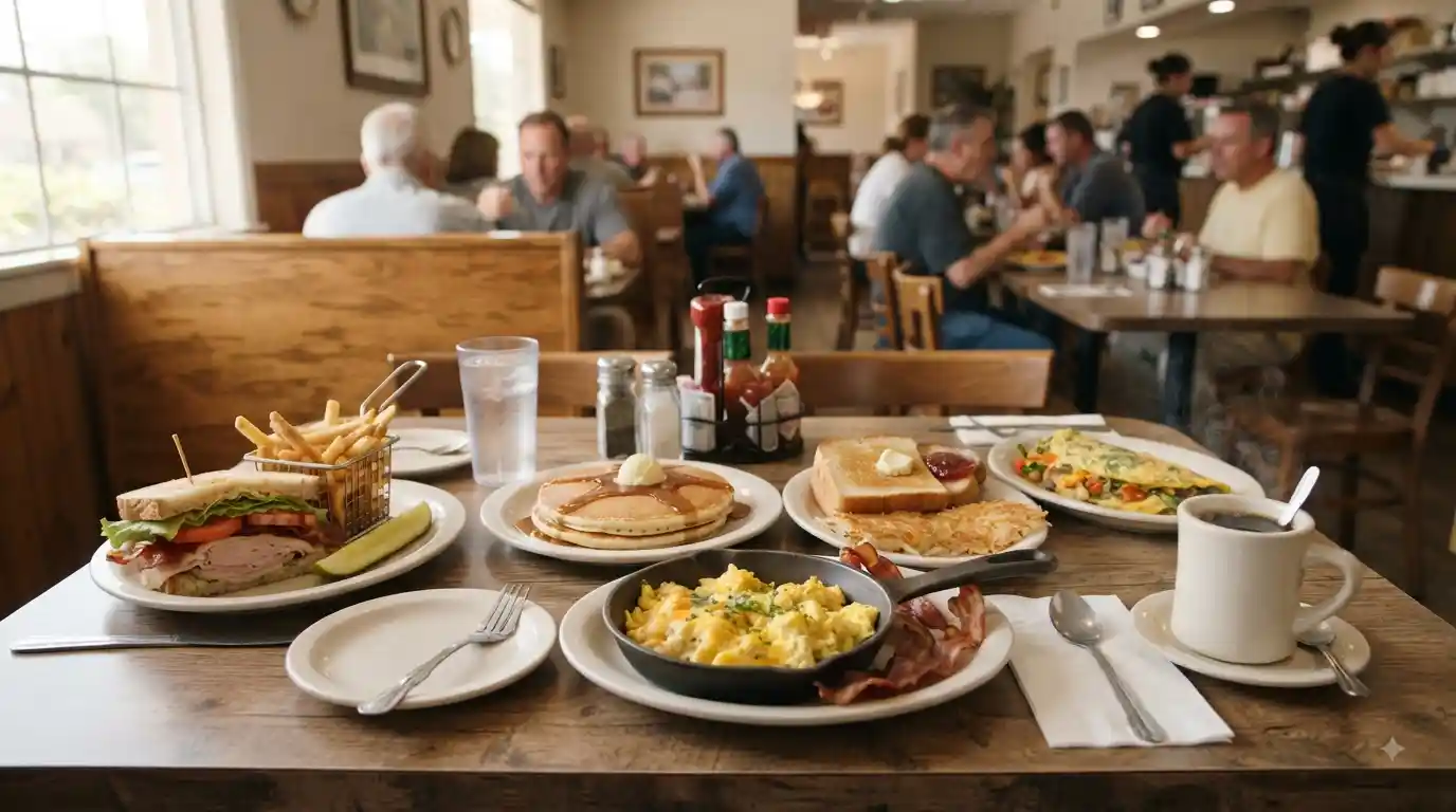 A generous breakfast and lunch spread representing the Butterfields Family Restaurant menu.