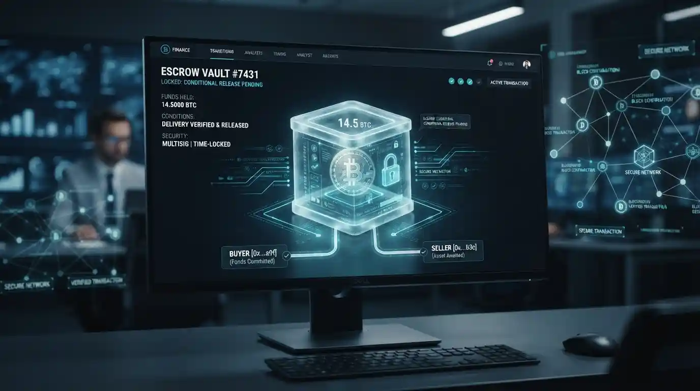 Digital cryptocurrency funds secured in an escrow arrangement between a buyer and seller