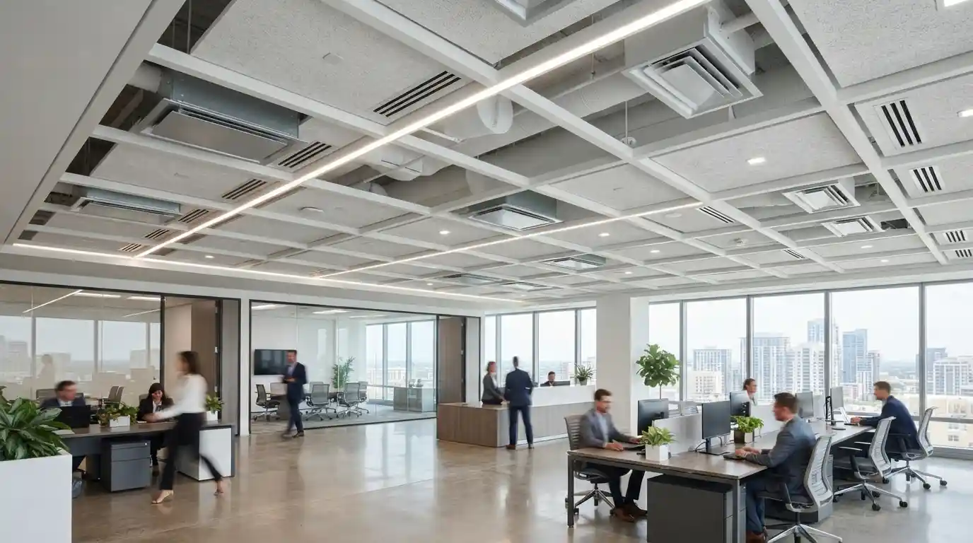 Modern commercial facility with integrated HVAC air-distribution technology