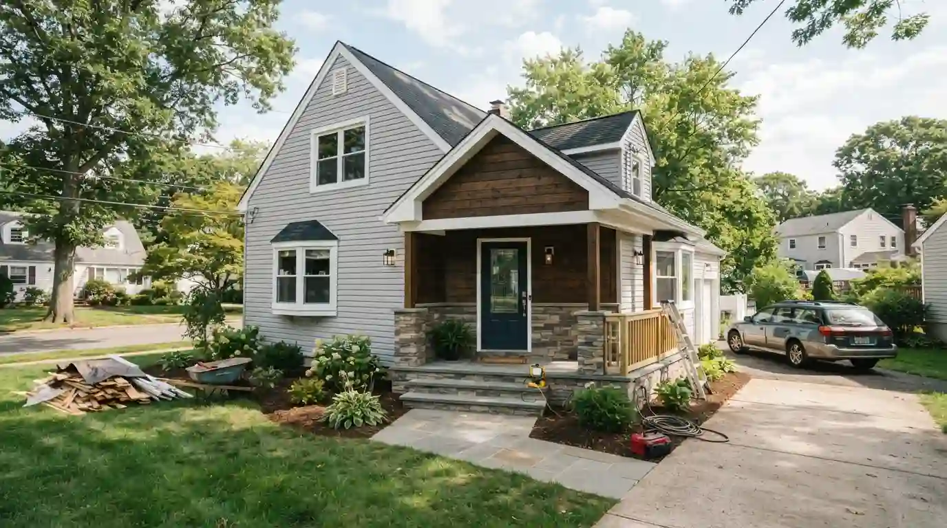 Updated suburban home exterior showing professional improvement work in Roosevelt