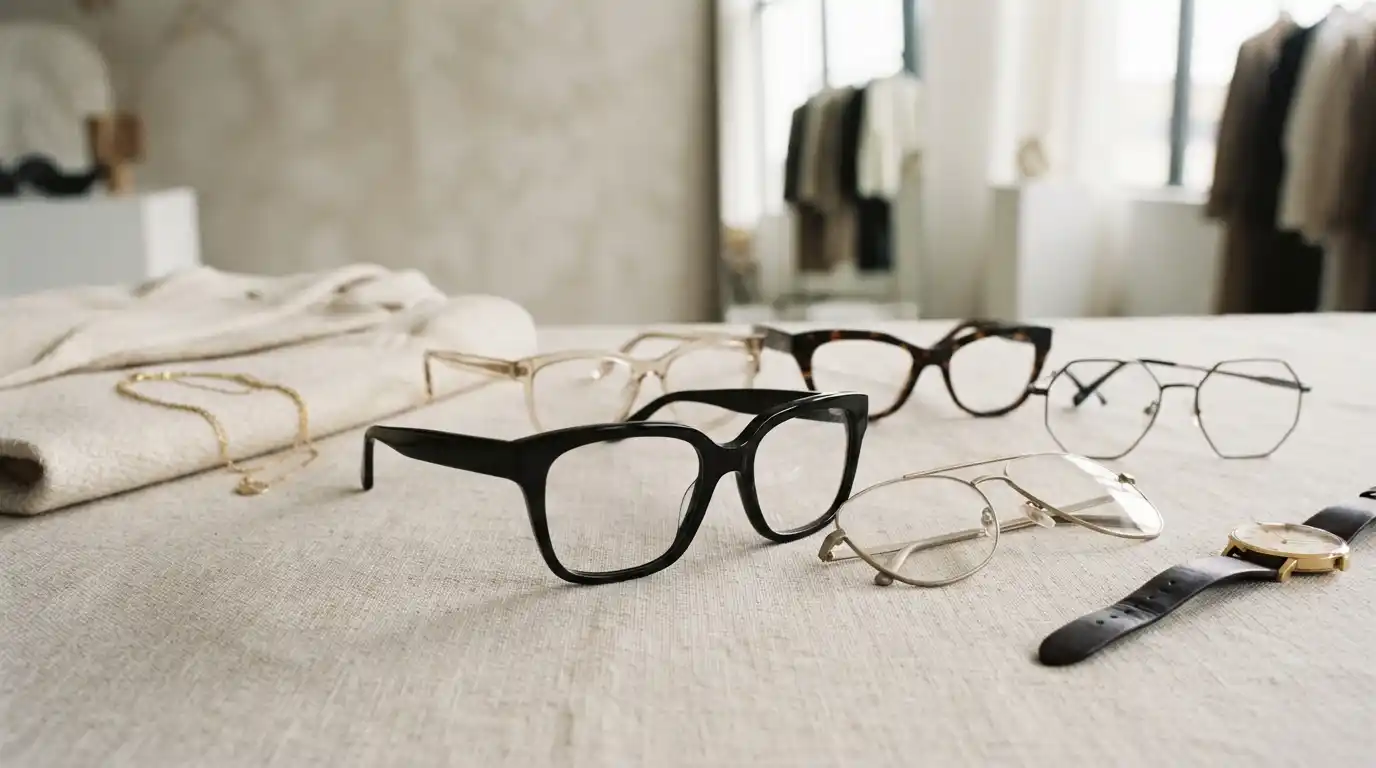 Modern eyeglasses frames in oversized, metallic, translucent, tortoiseshell, and geometric styles