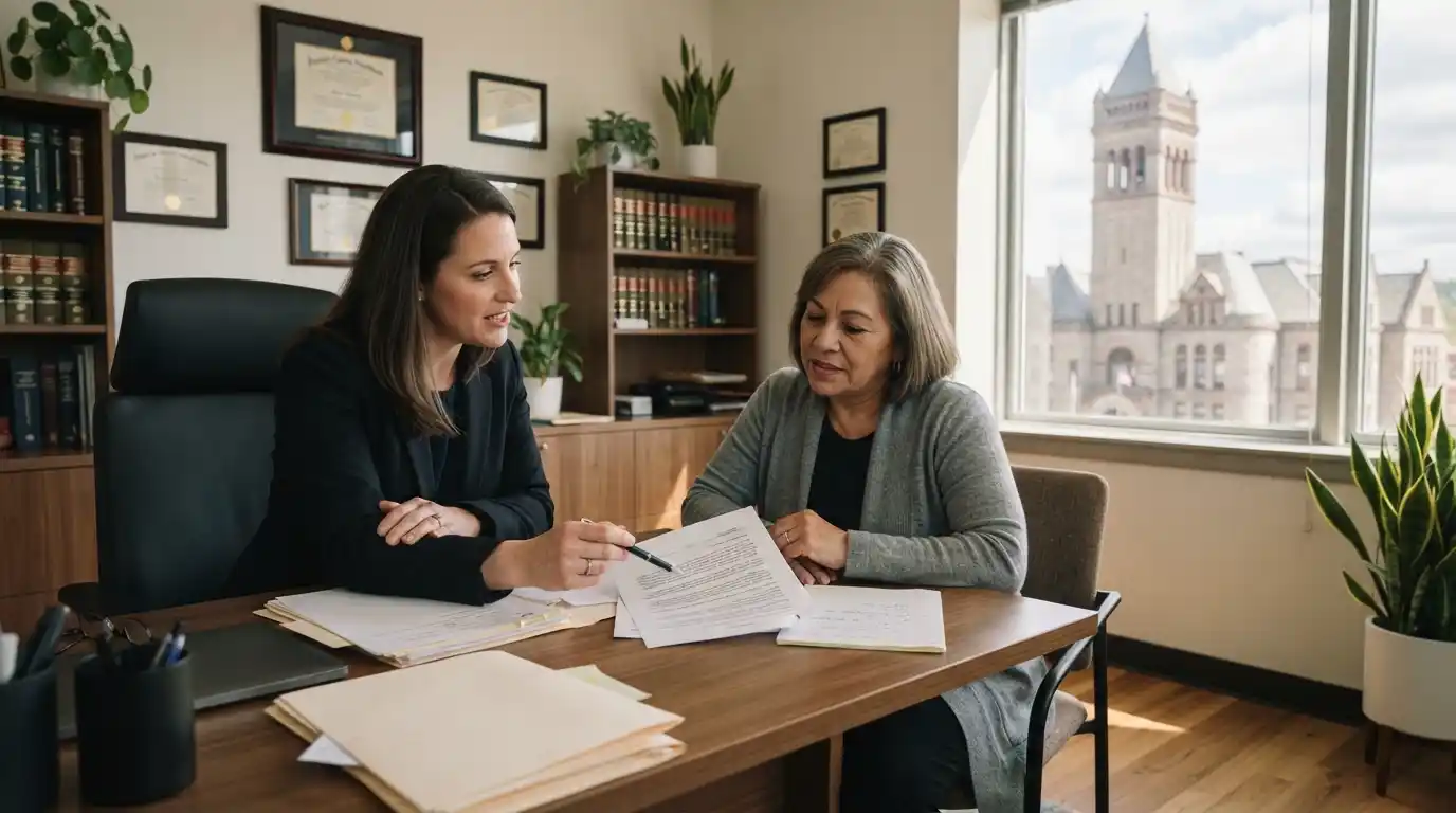 Lawyer reviewing legal documents with a client during a professional consultation in Pennsylvania