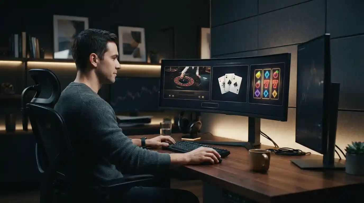 Adult player exploring casino-style games on a modern digital gaming interface