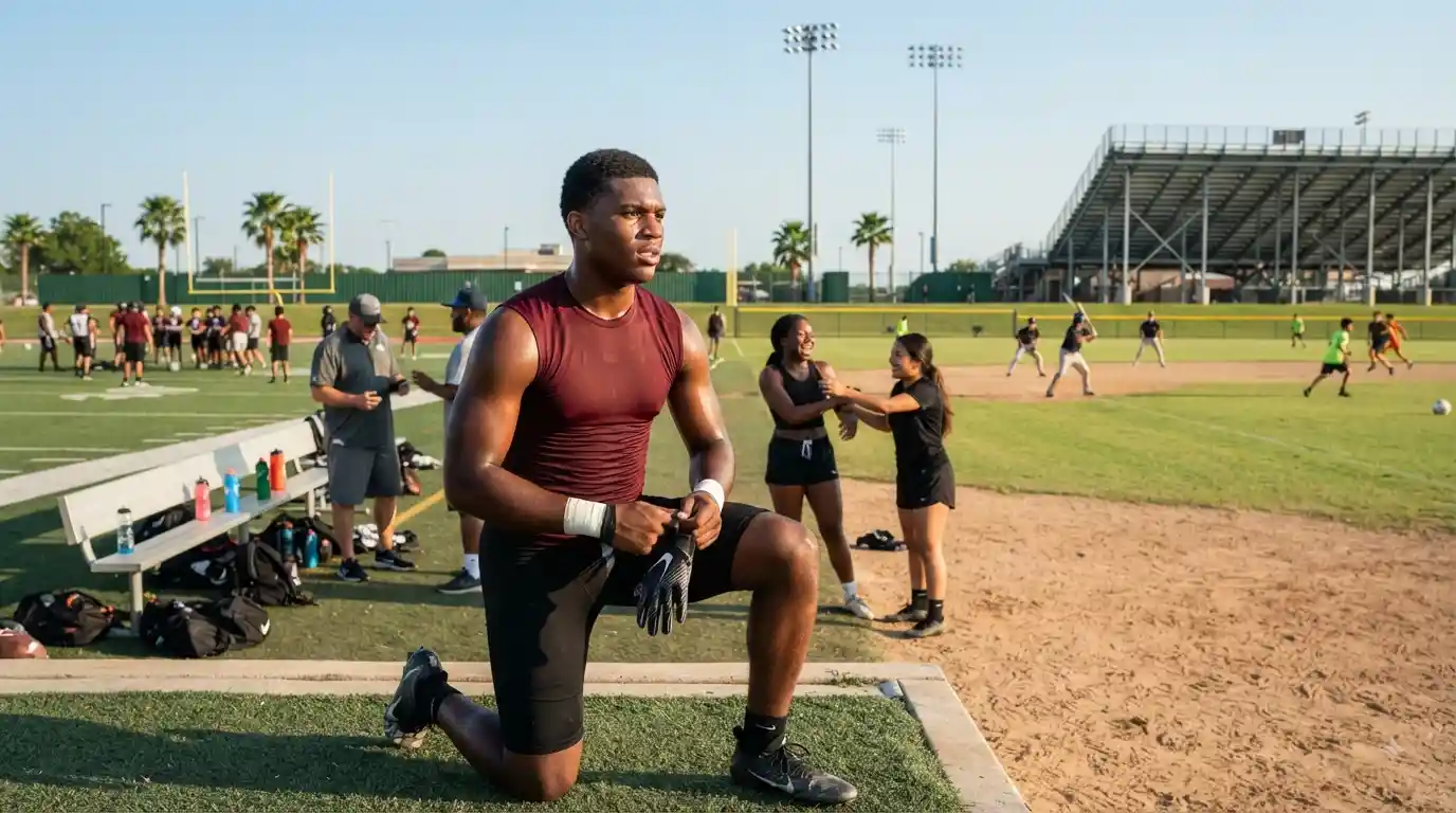 Young athletes training on a Southeast Texas sports field