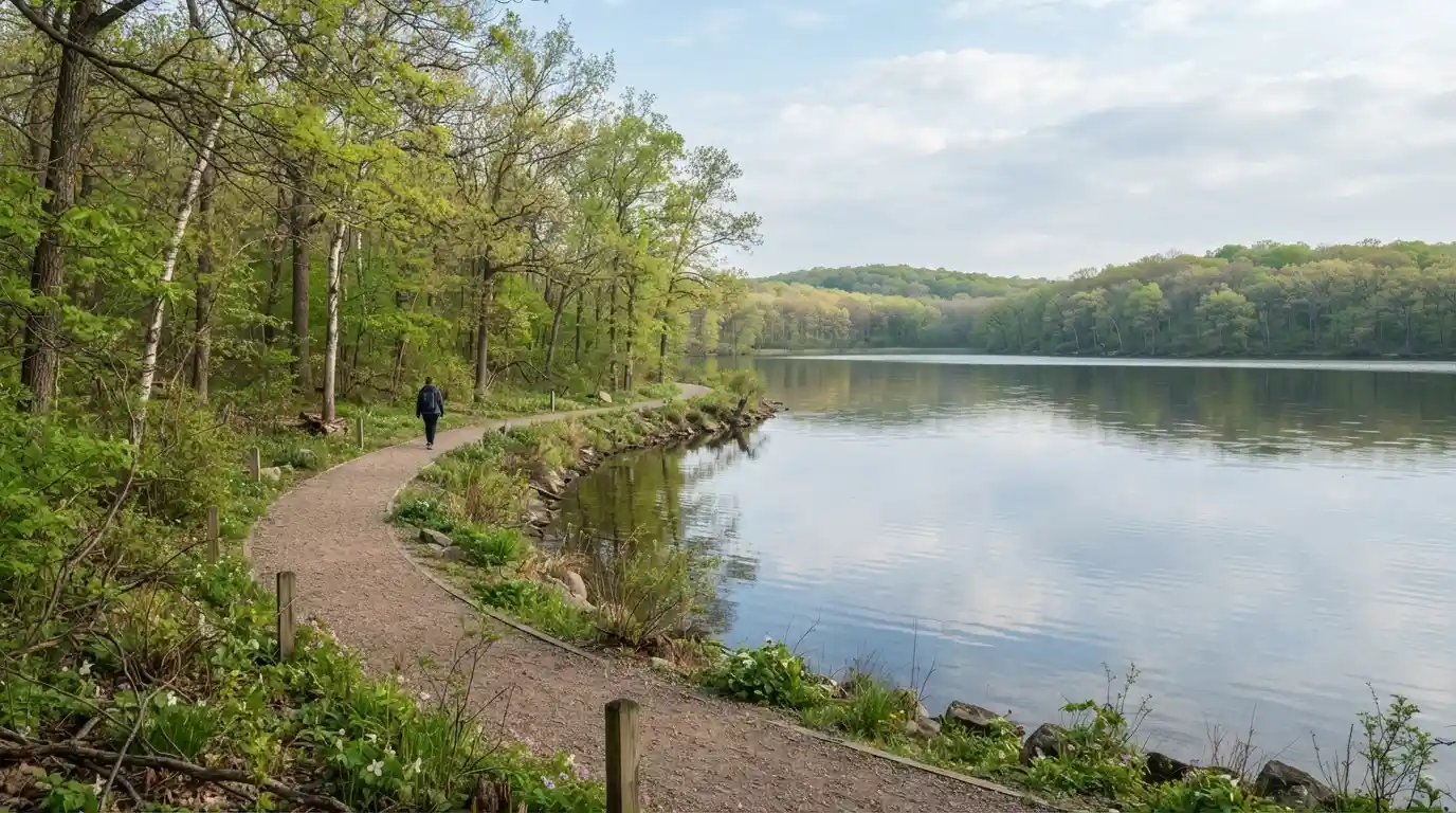 Scenic Wisconsin lake and green landscape during spring