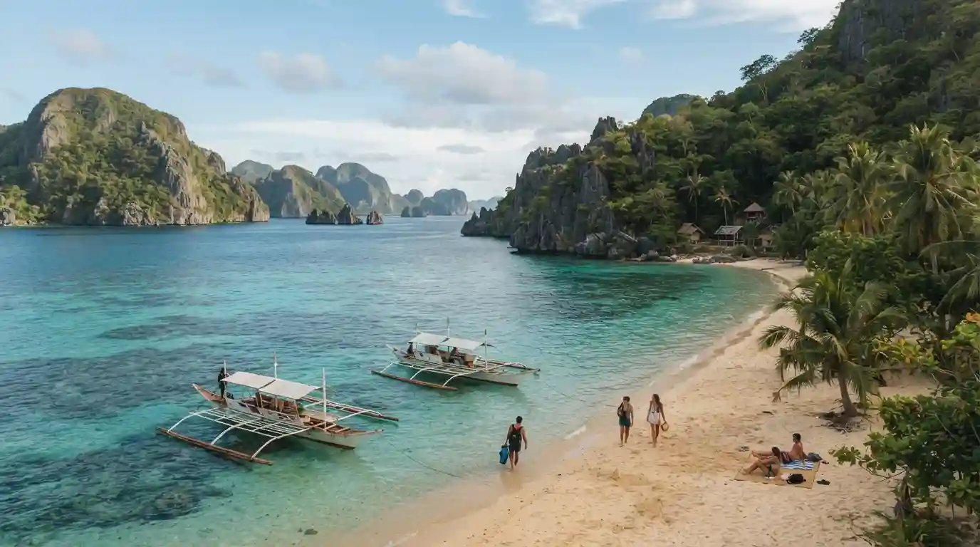 Tropical Philippine islands with turquoise water and limestone scenery
