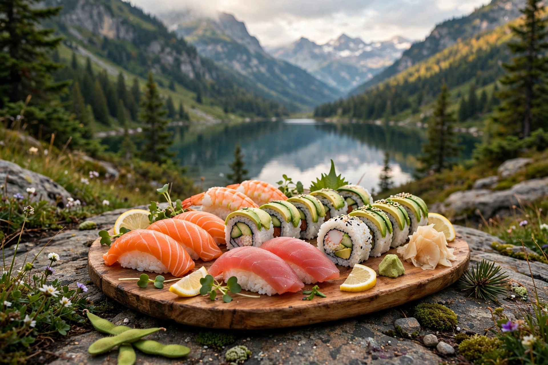 Fresh sushi platter with nigiri and rolls in Los Angeles
